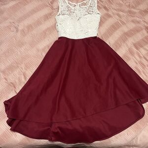 Maroon And White Crochet Top Dress